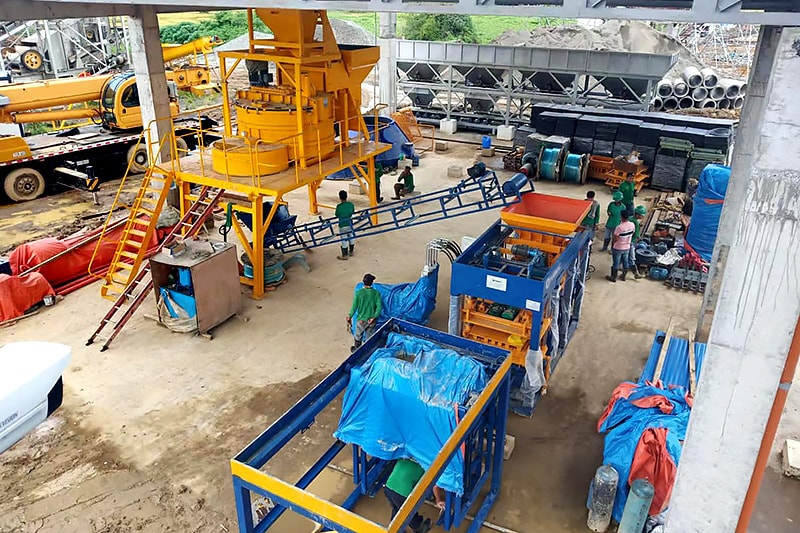 Concrete brick making machine is being installed