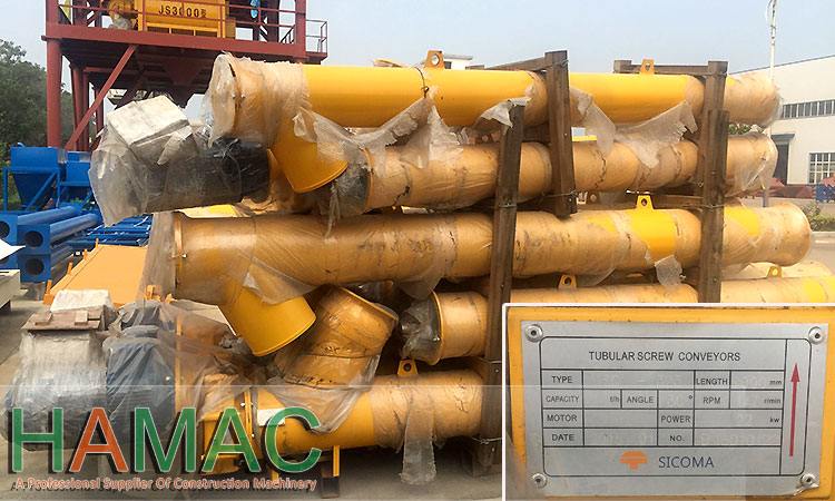 Concrete mixer and screw conveyor