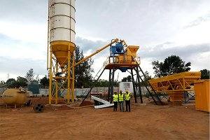 Aggregate batcher, weighing system for water, cement and additive; JS750 twin shaft concrete mixer; control system and accessories, one set pneumatic cement pump;