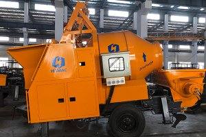 This diesel engine concrete mixer with pump is suitable for small and medium construction projects, it is a versatile equipment combined with concrete mixing system and concrete delivery system, the diesel engine is WEICHAI DUETZ, the main hydraulic p